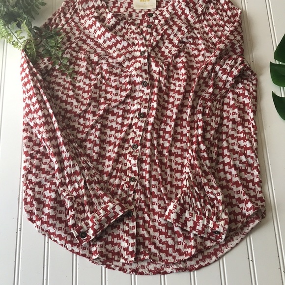 Anthropologie top red white button up printed Maeve - Picture 3 of 8